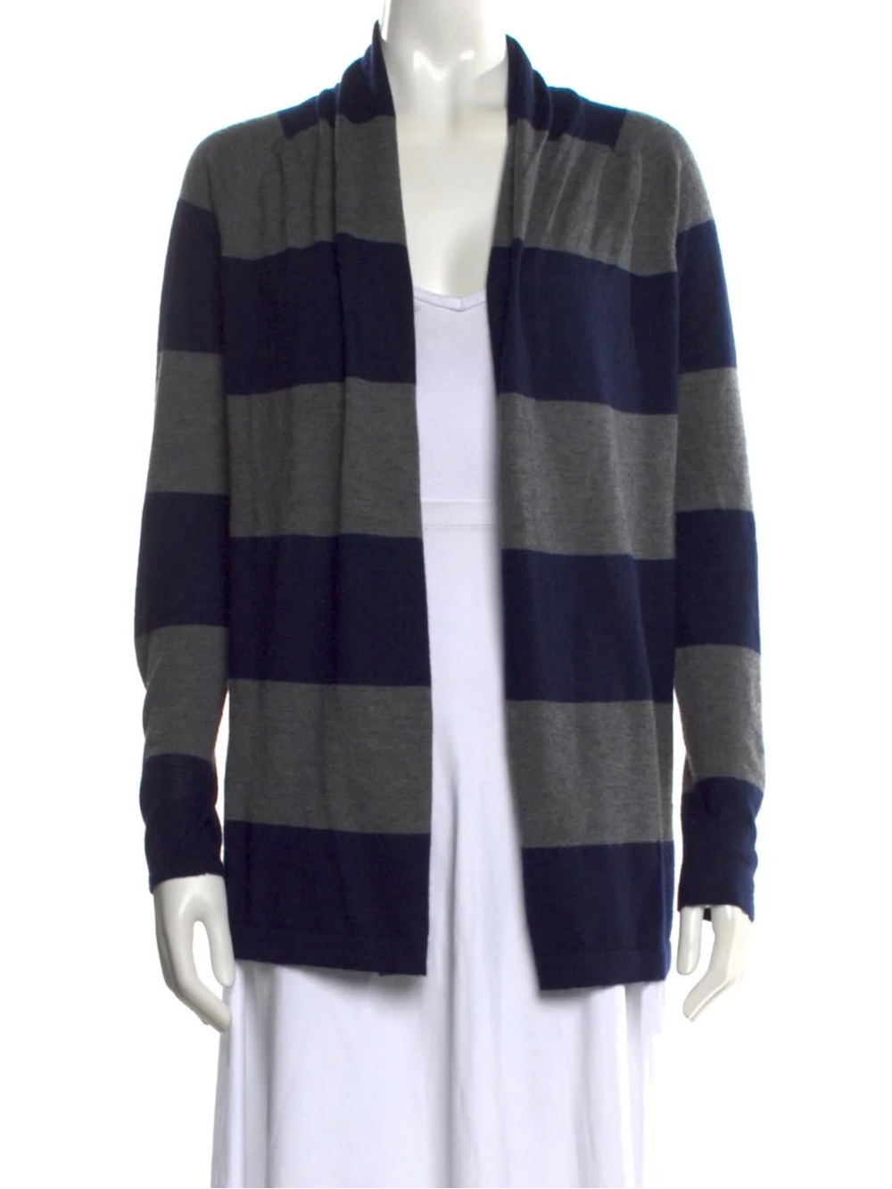 Theory Striped Cashmere Cardigan Sweater - Navy & Gray